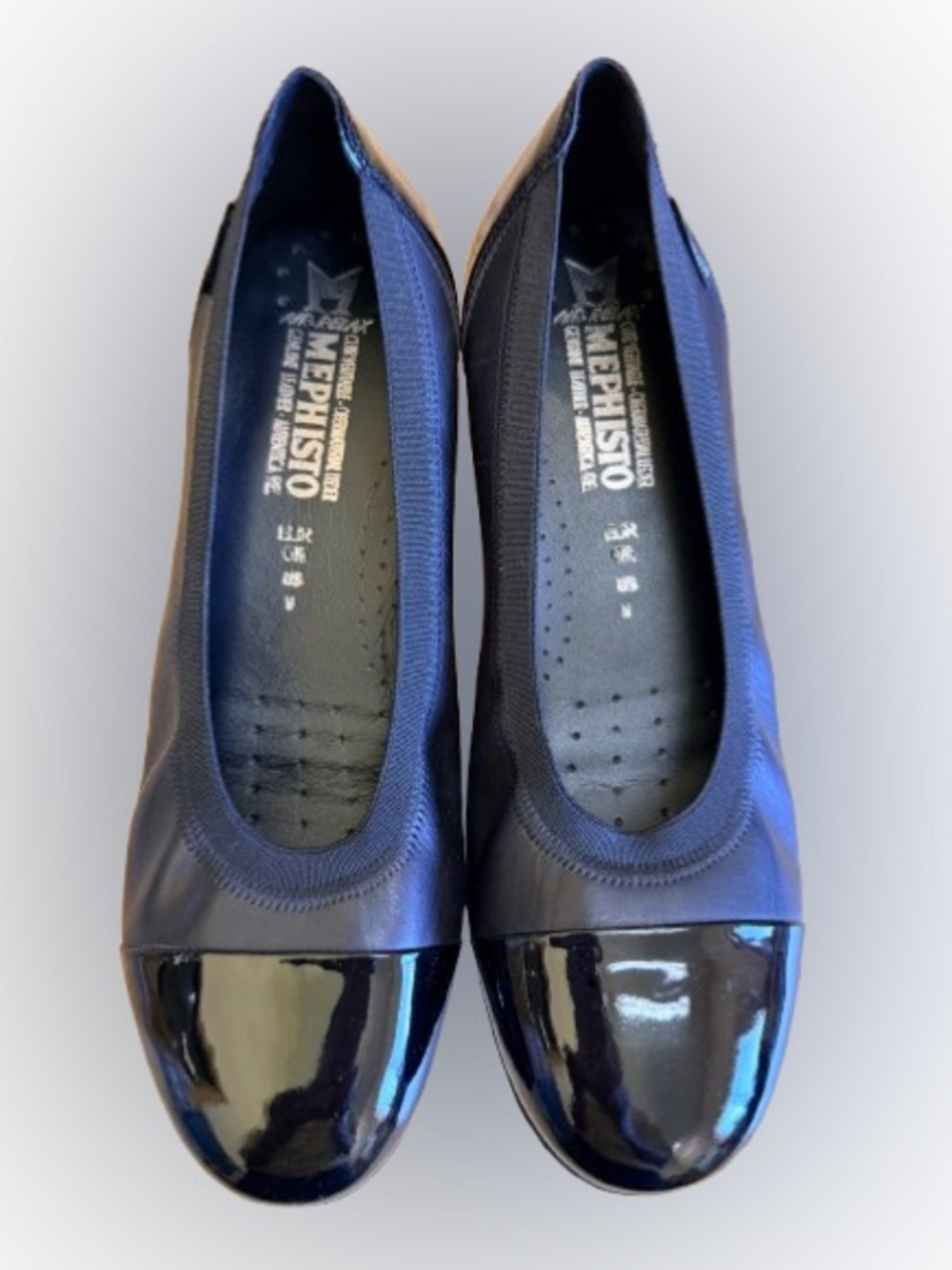 Mephisto Elettra Ballet Flats Size 9 Black Leather Patent Cap Toe Comfort Shoes